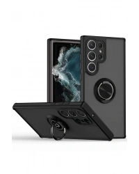 Newface Samsung Galaxy S25 Ultra Kılıf Montreal Yüzüklü Silikon Kapak - Siyah