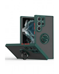Newface Samsung Galaxy S25 Ultra Kılıf Montreal Yüzüklü Silikon Kapak - Yeşil