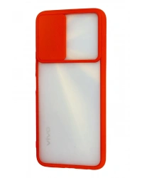 Newface Vivo Y11S Kılıf Palm Buzlu Kamera Sürgülü Silikon - Kırmızı