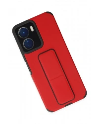 Newface Vivo Y16 Kılıf Mega Standlı Silikon - Kırmızı