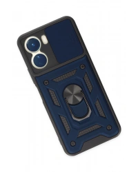 Newface Vivo Y16 Kılıf Pars Lens Yüzüklü Silikon - Lacivert