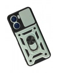 Newface Vivo Y16 Kılıf Pars Lens Yüzüklü Silikon - Yeşil