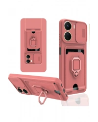 Newface Vivo Y16 Kılıf Zuma Kartvizitli Yüzüklü Silikon - Pembe