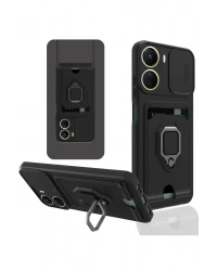 Newface Vivo Y16 Kılıf Zuma Kartvizitli Yüzüklü Silikon - Siyah