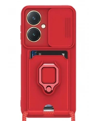 Newface Vivo Y27 Kılıf Zuma Kartvizitli Yüzüklü Silikon - Kırmızı