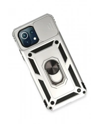 Newface Xiaomi Mİ 11 Lite Kılıf Pars Lens Yüzüklü Silikon - Gümüş