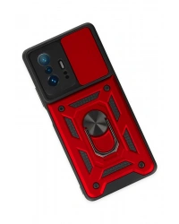 Newface Xiaomi Mi 11T Pro Kılıf Pars Lens Yüzüklü Silikon - Kırmızı