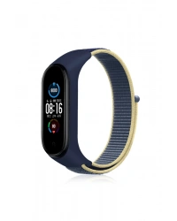 Newface Xiaomi Mi Band 4 Hasırlı Cırtcırtlı Kordon - Sarı-Lacivert