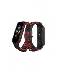 Newface Xiaomi Mi Band 6 Spor Delikli Kordon - Siyah-Kırmızı