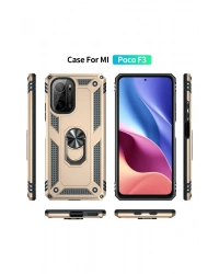 Newface Xiaomi Poco F3 Kılıf Sofya Yüzüklü Silikon Kapak - Gold