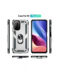 Newface Xiaomi Poco F3 Kılıf Sofya Yüzüklü Silikon Kapak - Gümüş