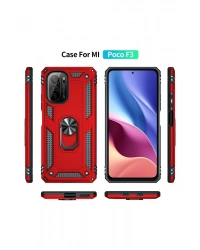 Newface Xiaomi Poco F3 Kılıf Sofya Yüzüklü Silikon Kapak - Kırmızı