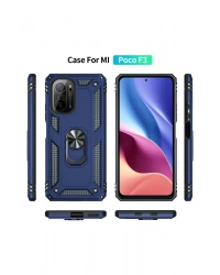 Newface Xiaomi Poco F3 Kılıf Sofya Yüzüklü Silikon Kapak - Lacivert