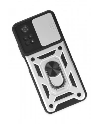 Newface Xiaomi Poco M4 Pro 4G Kılıf Pars Lens Yüzüklü Silikon - Gümüş