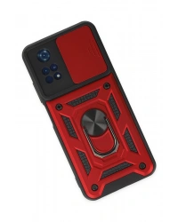 Newface Xiaomi Poco M4 Pro 4G Kılıf Pars Lens Yüzüklü Silikon - Kırmızı