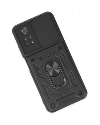 Newface Xiaomi Poco M4 Pro 4G Kılıf Pars Lens Yüzüklü Silikon - Siyah