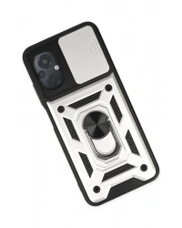 Newface Xiaomi Poco M5 Kılıf Pars Lens Yüzüklü Silikon - Gümüş