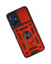 Newface Xiaomi Poco M5 Kılıf Pars Lens Yüzüklü Silikon - Kırmızı