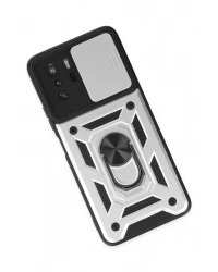 Newface Xiaomi Poco X3 GT Kılıf Pars Lens Yüzüklü Silikon - Gümüş