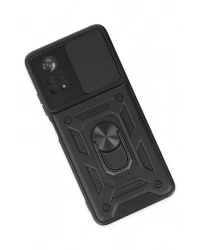 Newface Xiaomi Poco X4 Pro 5G Kılıf Pars Lens Yüzüklü Silikon - Siyah