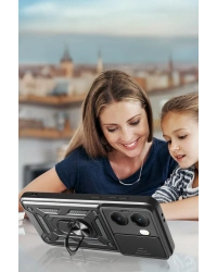 Newface Xiaomi Poco X7 Pro Kılıf Pars Lens Yüzüklü Silikon - Kırmızı