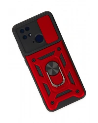 Newface Xiaomi Redmi 10C Kılıf Pars Lens Yüzüklü Silikon - Kırmızı