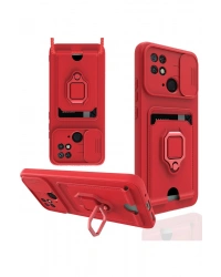 Newface Xiaomi Redmi 10C Kılıf Zuma Kartvizitli Yüzüklü Silikon - Kırmızı