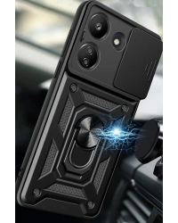 Newface Xiaomi Redmi 13C Kılıf Pars Lens Yüzüklü Silikon - Kırmızı