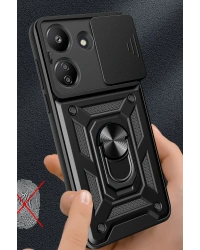 Newface Xiaomi Redmi 13C Kılıf Pars Lens Yüzüklü Silikon - Yeşil