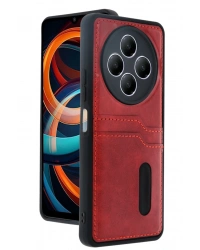 Newface Xiaomi Redmi 14C Kılıf Sara Kartvizitli Deri Kılıf - Kırmızı