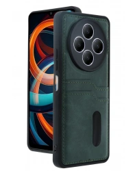 Newface Xiaomi Redmi 14C Kılıf Sara Kartvizitli Deri Kılıf - Koyu Yeşil