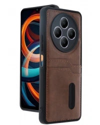 Newface Xiaomi Redmi 14C Kılıf Sara Kartvizitli Deri Kılıf - Taba