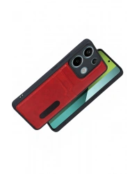 Newface Xiaomi Redmi 15C 4G Sara Kartvizitli Deri Kılıf - Kırmızı