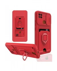 Newface Xiaomi Redmi 9C Kılıf Zuma Kartvizitli Yüzüklü Silikon - Kırmızı