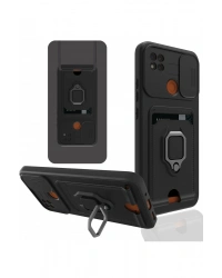 Newface Xiaomi Redmi 9C Kılıf Zuma Kartvizitli Yüzüklü Silikon - Siyah