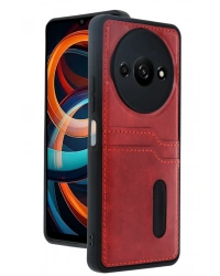 Newface Xiaomi Redmi A3 4G Kılıf Sara Kartvizitli Deri Kılıf - Kırmızı