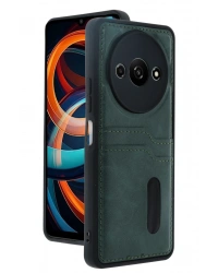 Newface Xiaomi Redmi A3 4G Kılıf Sara Kartvizitli Deri Kılıf - Koyu Yeşil