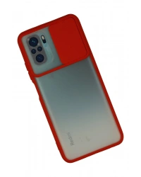 Newface Xiaomi Redmi Note 10 Kılıf Palm Buzlu Kamera Sürgülü Silikon - Kırmızı