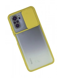 Newface Xiaomi Redmi Note 10 Kılıf Palm Buzlu Kamera Sürgülü Silikon - Sarı