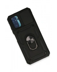 Newface Xiaomi Redmi Note 10 Kılıf Pars Lens Yüzüklü Silikon - Siyah