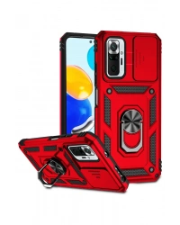 Newface Xiaomi Redmi Note 10 Pro Kılıf Pars Lens Yüzüklü Silikon - Kırmızı