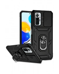 Newface Xiaomi Redmi Note 10 Pro Kılıf Pars Lens Yüzüklü Silikon - Siyah