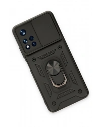 Newface Xiaomi Redmi Note 11T Kılıf Pars Lens Yüzüklü Silikon - Siyah