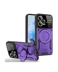 Newface Xiaomi Redmi Note 12 Pro 5G Kılıf Joy Lens Standlı Kapak - Mor
