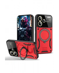 Newface Xiaomi Redmi Note 13 Pro Plus Joy Lens Standlı Kapak - Kırmızı