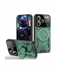 Newface Xiaomi Redmi Note 13 Pro Plus Joy Lens Standlı Kapak - Koyu Yeşil