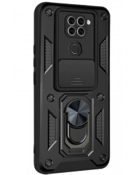 Newface Xiaomi Redmi Note 9 4G Kılıf Pars Lens Yüzüklü Silikon - Siyah