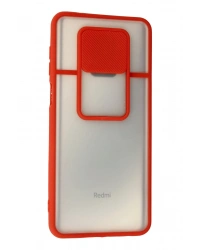 Newface Xiaomi Redmi Note 9 Pro Kılıf Palm Buzlu Kamera Sürgülü Silikon - Kırmızı