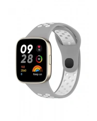 Newface Xiaomi Redmi Watch 3 Spor Delikli Kordon - Gri-Beyaz