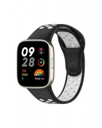 Newface Xiaomi Redmi Watch 3 Spor Delikli Kordon - Siyah-Beyaz